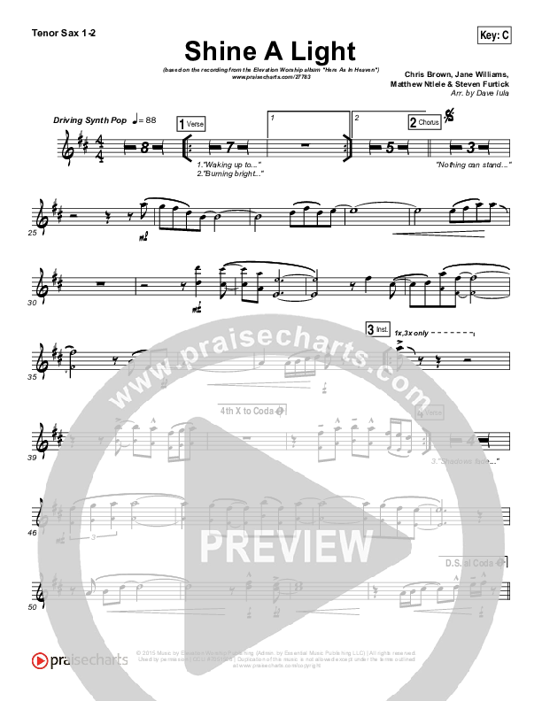 Shine A Light Tenor Sax 1/2 (Elevation Worship)