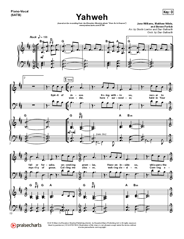 Yahweh Piano/Vocal (SATB) (Elevation Worship)