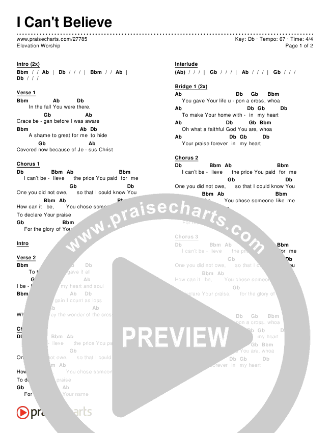 I Can't Believe Chords & Lyrics (Elevation Worship)