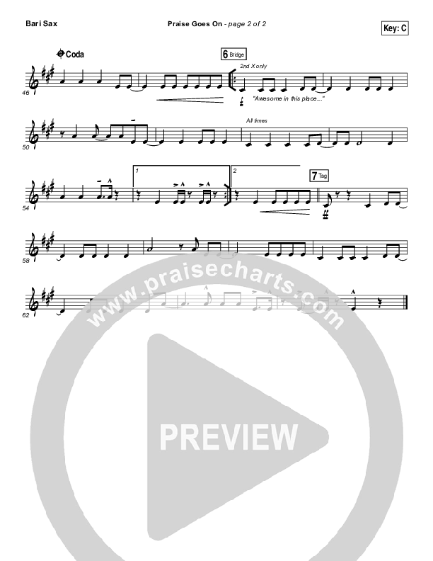 Praise Goes On Bari Sax (Elevation Worship)