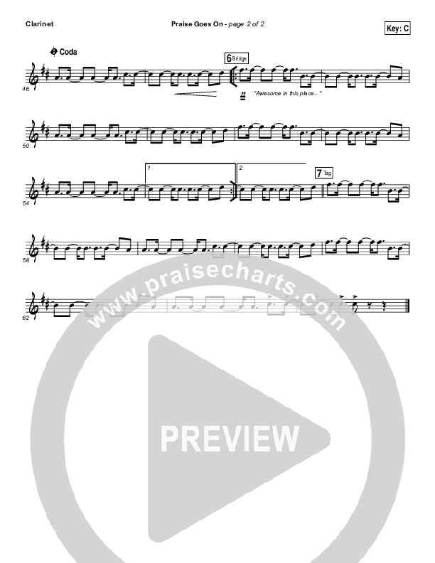 Praise Goes On Clarinet (Elevation Worship)