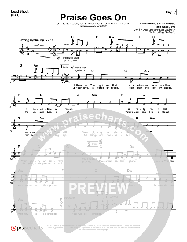 Praise Goes On Lead Sheet (SAT) (Elevation Worship)