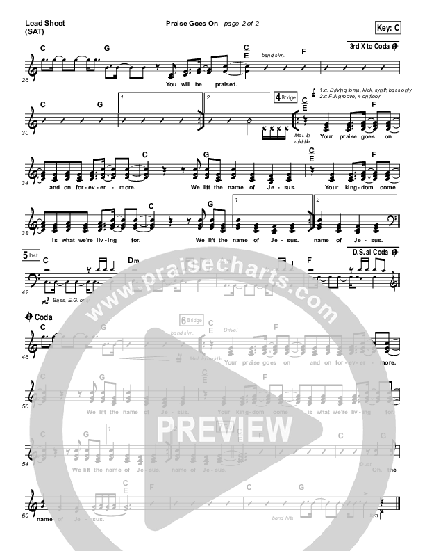 Praise Goes On Lead Sheet (SAT) (Elevation Worship)