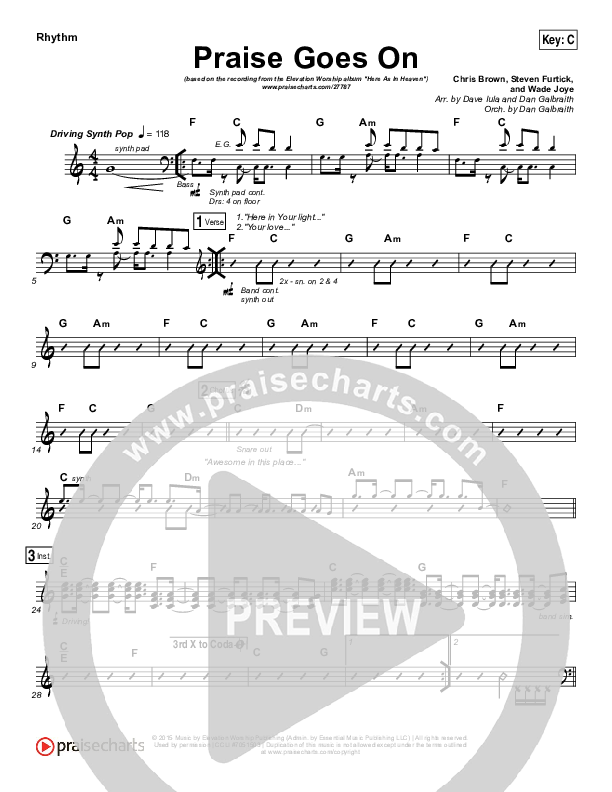 Praise Goes On Rhythm Chart (Elevation Worship)