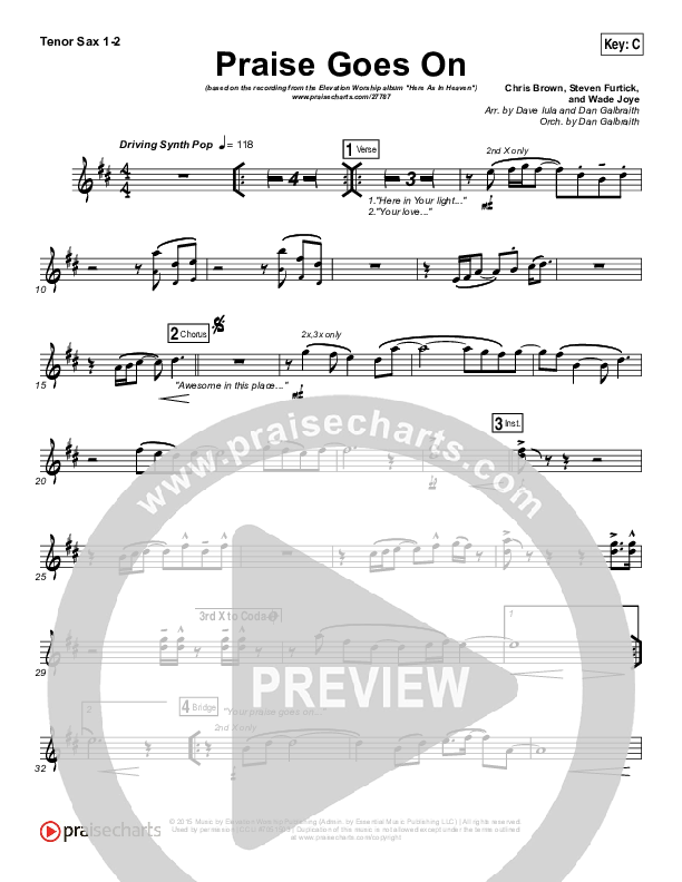 Praise Goes On Tenor Sax 1/2 (Elevation Worship)