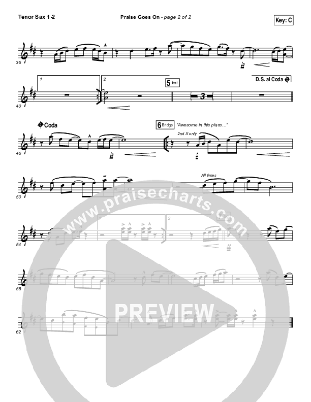 Praise Goes On Tenor Sax 1/2 (Elevation Worship)