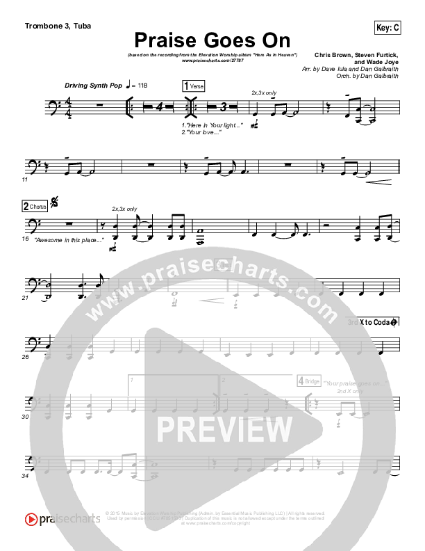Praise Goes On Trombone 3/Tuba (Elevation Worship)