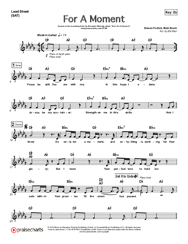 For A Moment Lead Sheet (SAT) (Elevation Worship)
