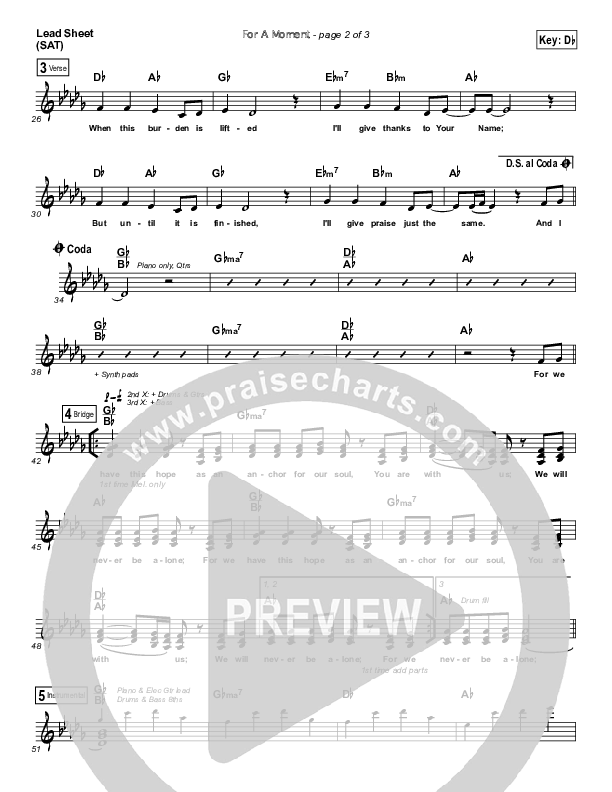 For A Moment Lead Sheet (SAT) (Elevation Worship)