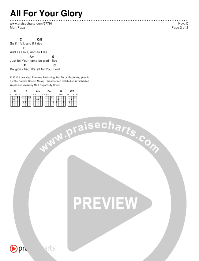 All For Your Glory Chords & Lyrics (Matt Papa)