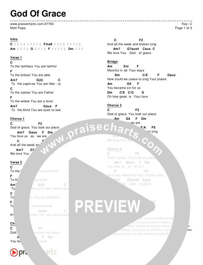 God Of Grace Chords & Lyrics (Matt Papa)