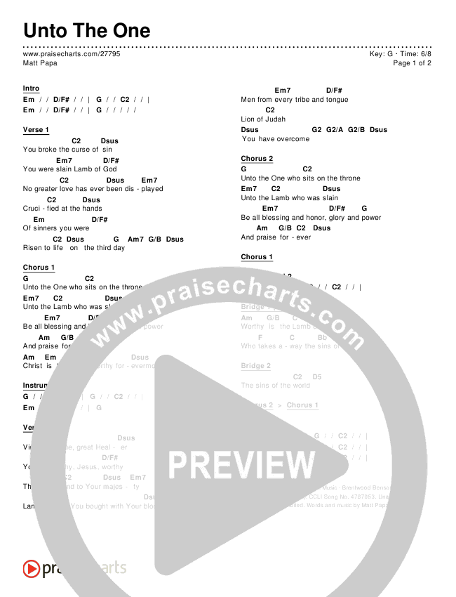 Unto The One Chords & Lyrics (Matt Papa)
