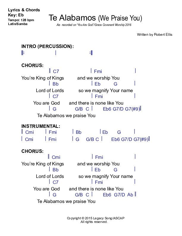 Te Alabamos Chord Chart (Robert Ellis / Grace Covenant Worship)
