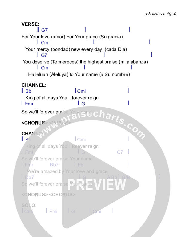 Te Alabamos Chord Chart (Robert Ellis / Grace Covenant Worship)