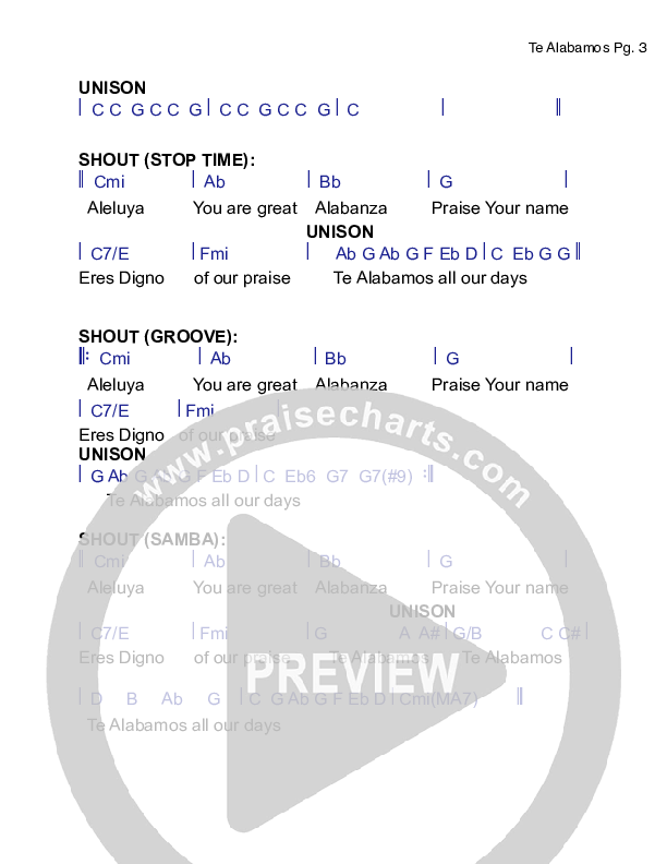 Te Alabamos Chord Chart (Robert Ellis / Grace Covenant Worship)