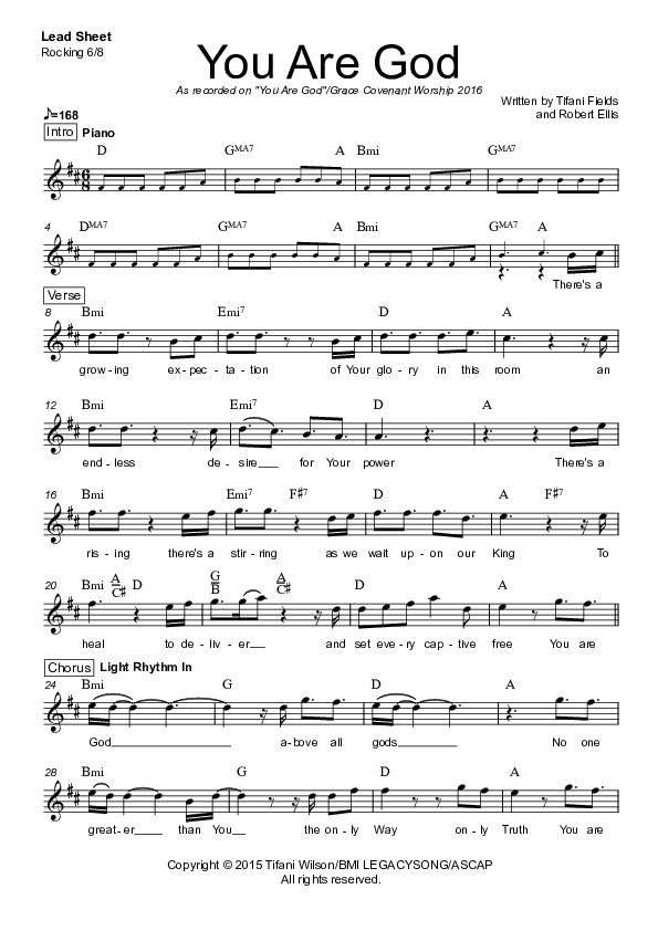 You Are God Lead Sheet (Robert Ellis / Grace Covenant Worship)
