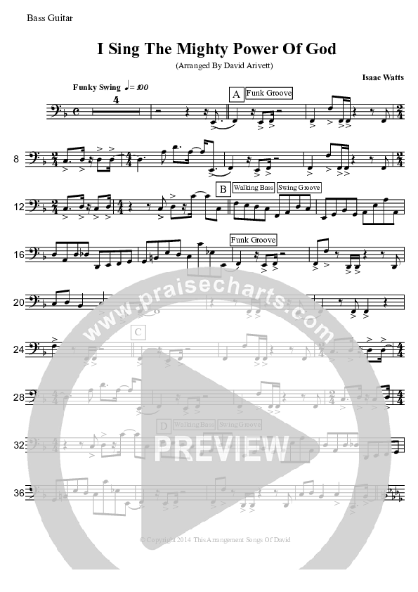 I Sing The Mighty Power Of God (Instrumental) Bass Guitar (David Arivett)