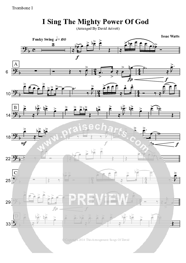I Sing The Mighty Power Of God (Instrumental) Trombone 1 (David Arivett)