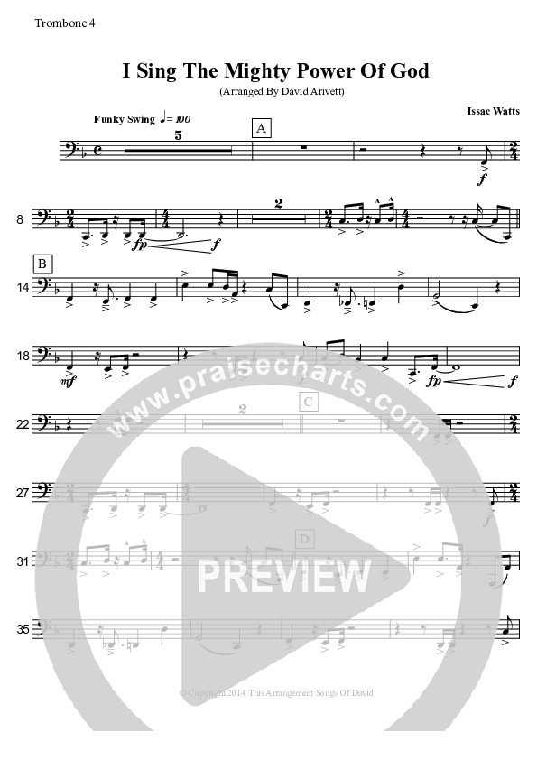 I Sing The Mighty Power Of God (Instrumental) Trombone 4 (David Arivett)