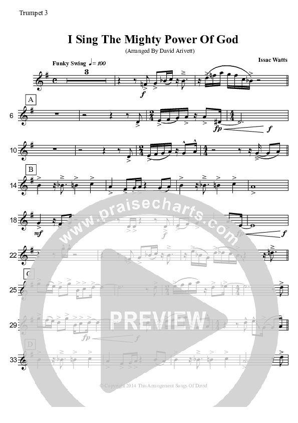 I Sing The Mighty Power Of God (Instrumental) Trumpet 3 (David Arivett)
