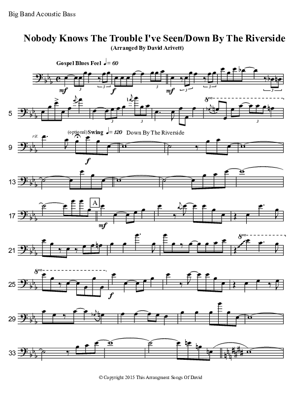 Nobody Knows The Trouble I've Seen/Down By The Riverside (Instrumental) Bass Guitar (David Arivett)