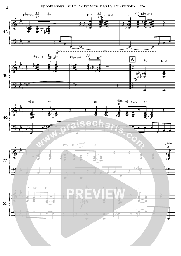 Nobody Knows The Trouble I've Seen/Down By The Riverside (Instrumental) Piano Sheet (David Arivett)