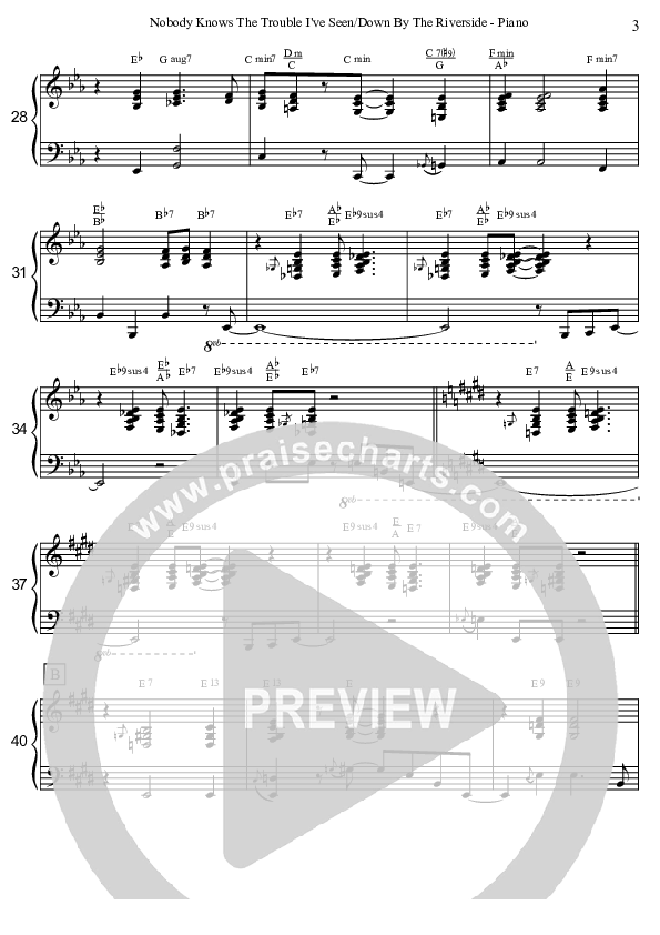 Nobody Knows The Trouble I've Seen/Down By The Riverside (Instrumental) Piano Sheet (David Arivett)