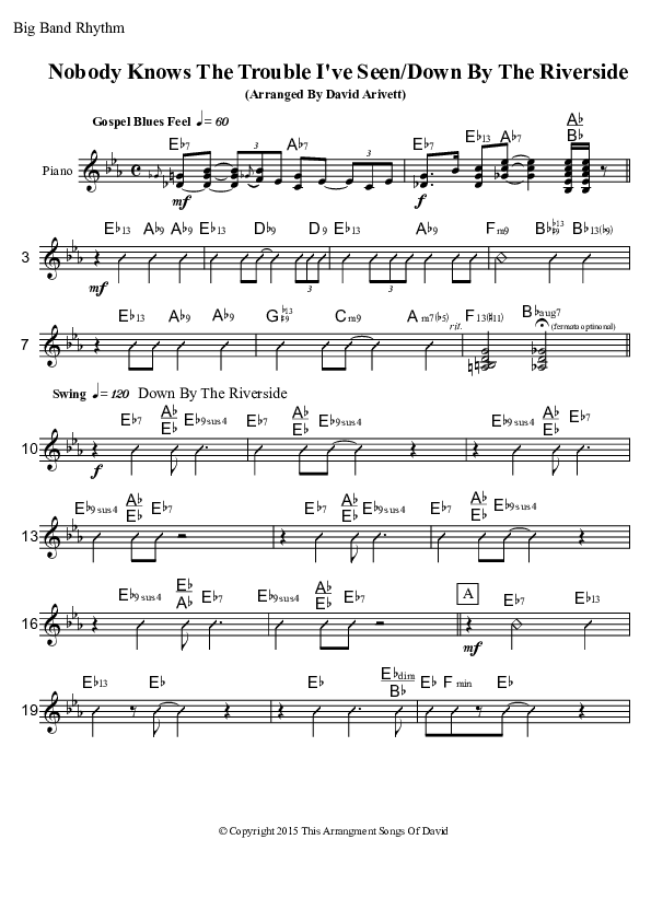 Nobody Knows The Trouble I've Seen/Down By The Riverside (Instrumental) Rhythm Chart (David Arivett)