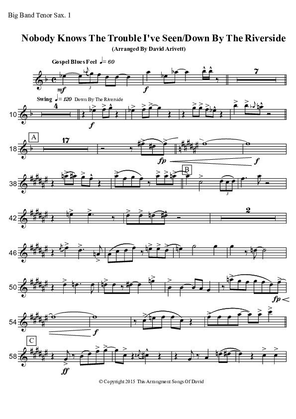 Nobody Knows The Trouble I've Seen/Down By The Riverside (Instrumental) Tenor Sax 1/2 (David Arivett)