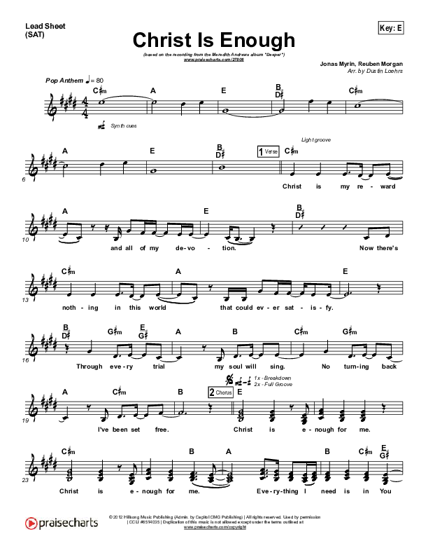 Christ Is Enough Lead Sheet (Meredith Andrews)