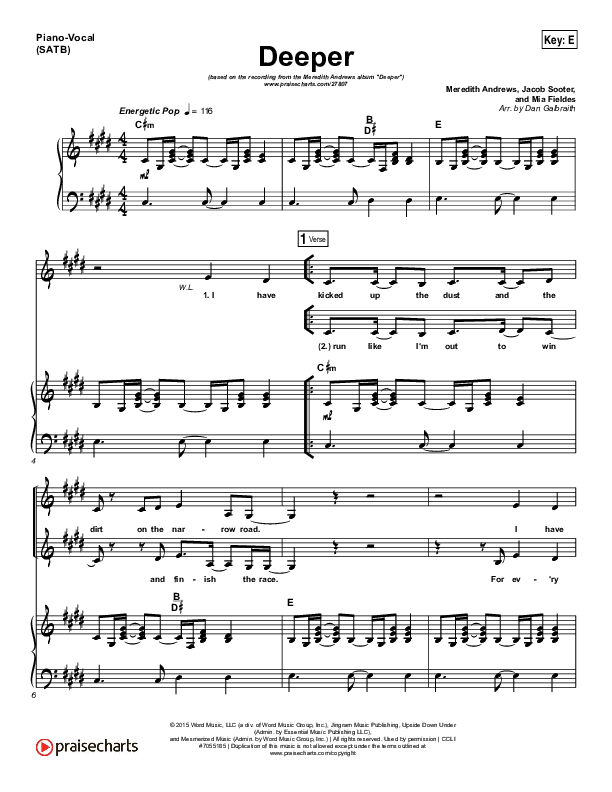 Deeper Piano/Vocal (SATB) (Meredith Andrews)