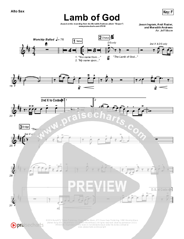 Lamb Of God Alto Sax (Meredith Andrews)