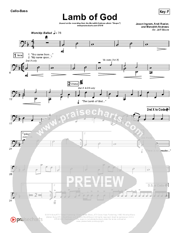 Lamb Of God Cello/Bass (Meredith Andrews)