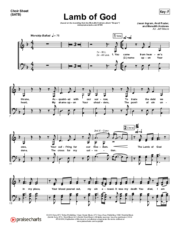 Lamb Of God Choir Sheet (SATB) (Meredith Andrews)