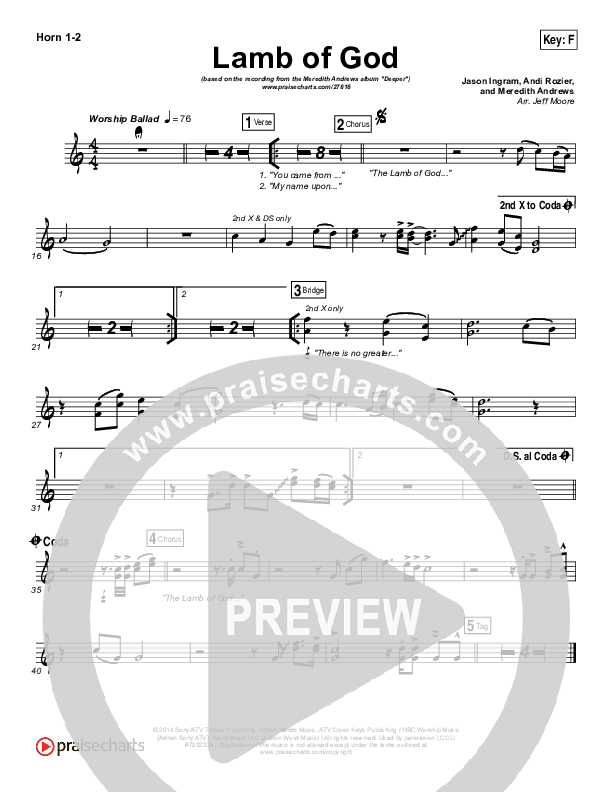 Lamb Of God French Horn 1/2 (Meredith Andrews)