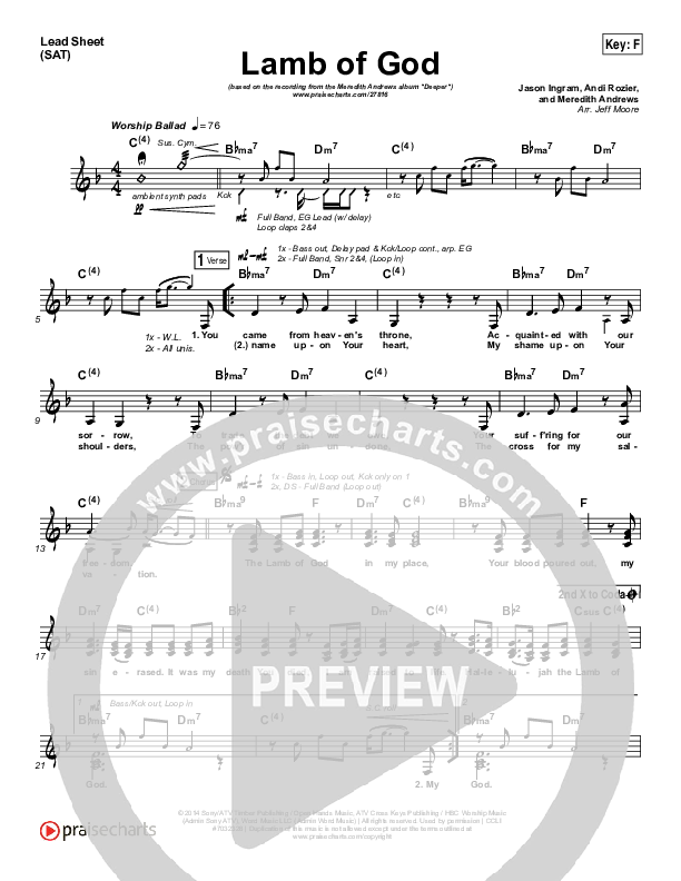 Lamb Of God Lead Sheet (SAT) (Meredith Andrews)
