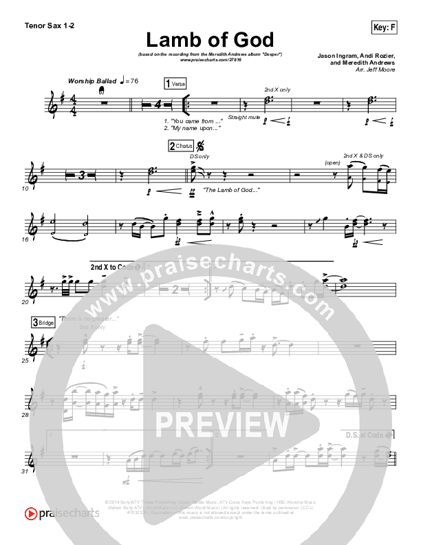 Lamb Of God Tenor Sax 1/2 (Meredith Andrews)