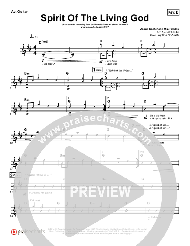 Spirit Of The Living God Acoustic Guitar (Meredith Andrews)