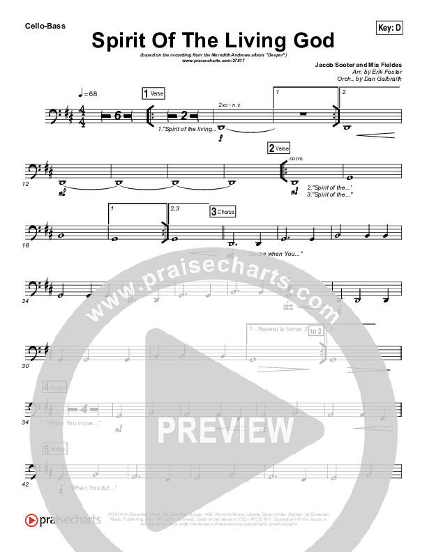 Spirit Of The Living God Cello/Bass (Meredith Andrews)