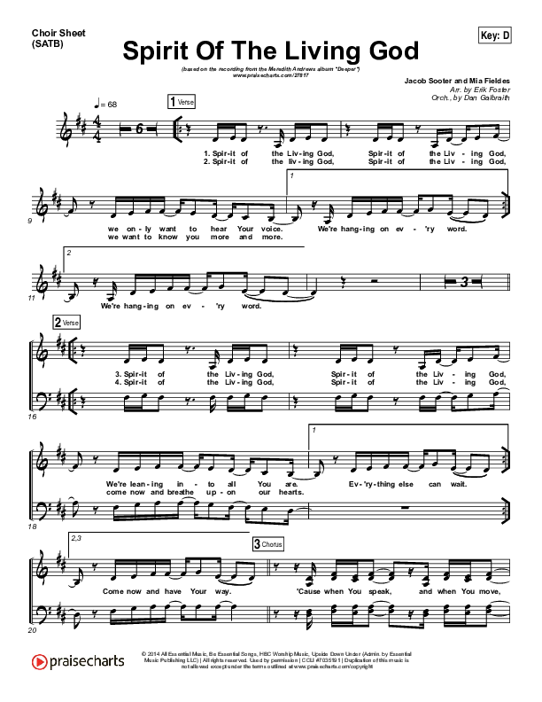 Spirit Of The Living God Choir Vocals (SATB) (Meredith Andrews)