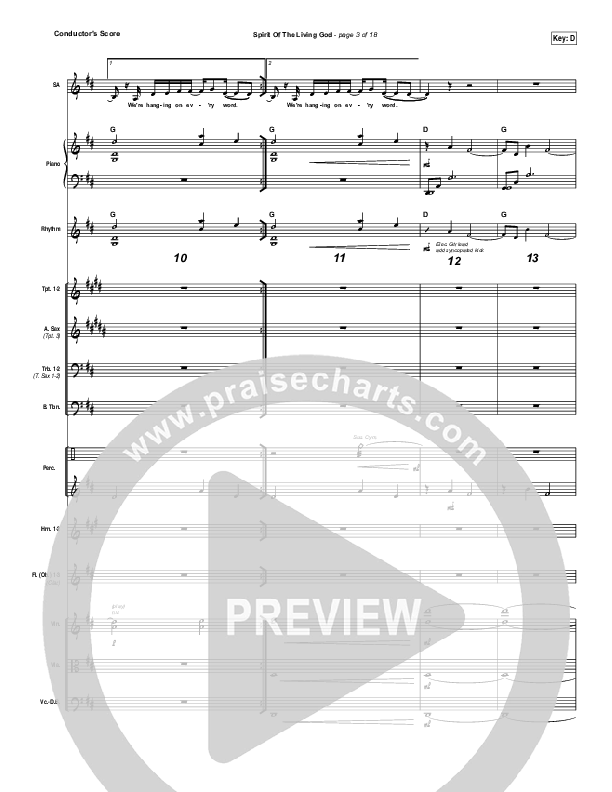 Spirit Of The Living God Conductor's Score (Meredith Andrews)