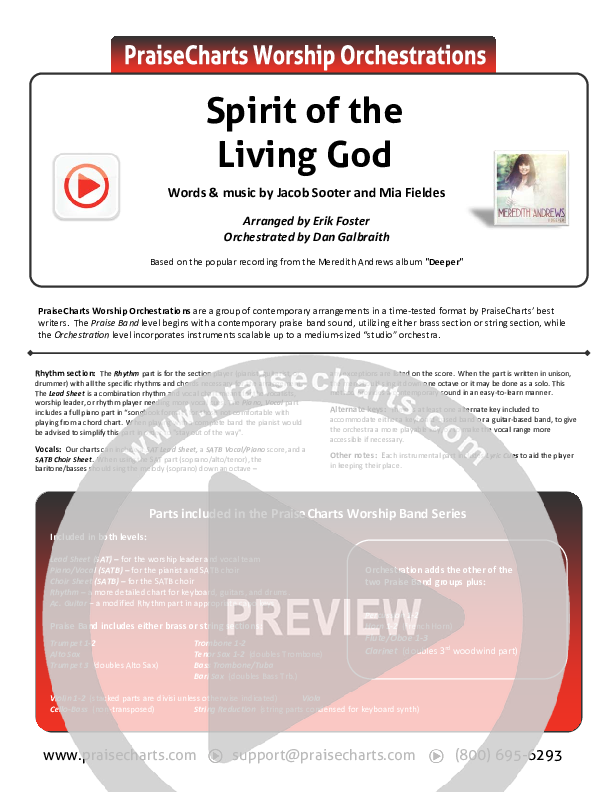 Spirit Of The Living God Cover Sheet (Meredith Andrews)