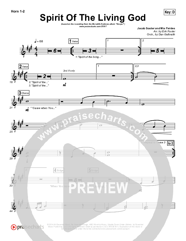 Spirit Of The Living God French Horn 1/2 (Meredith Andrews)