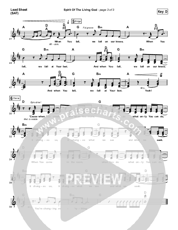 Spirit Of The Living God Lead Sheet (SAT) (Meredith Andrews)
