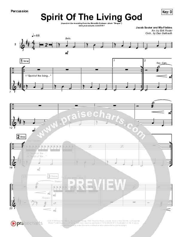 Spirit Of The Living God Percussion (Meredith Andrews)