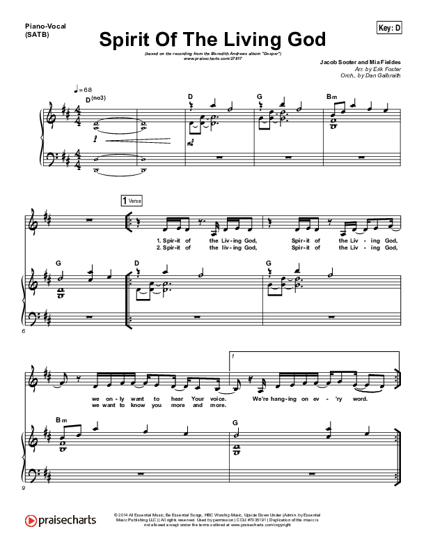 Spirit Of The Living God Piano/Vocal (SATB) (Meredith Andrews)