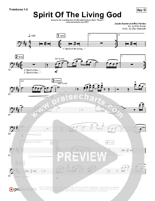 Spirit Of The Living God Trombone 1/2 (Meredith Andrews)