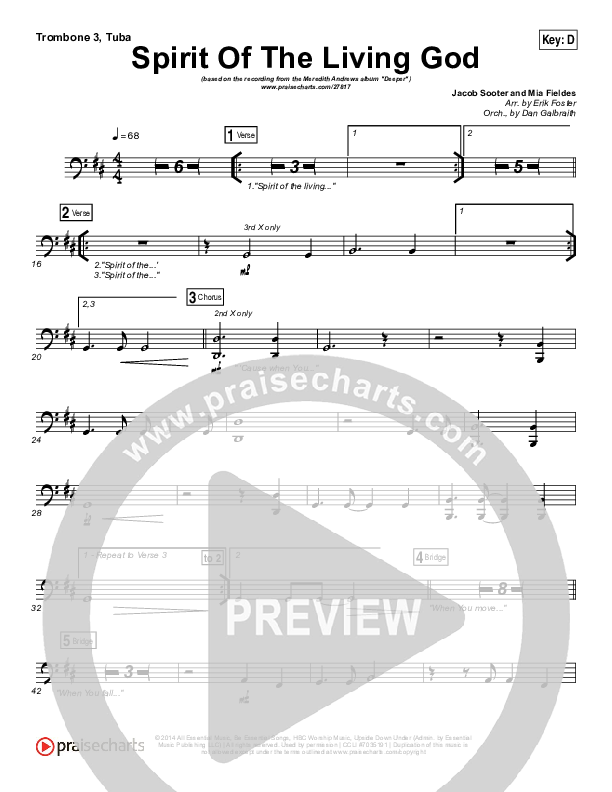 Spirit Of The Living God Trombone 3/Tuba (Meredith Andrews)