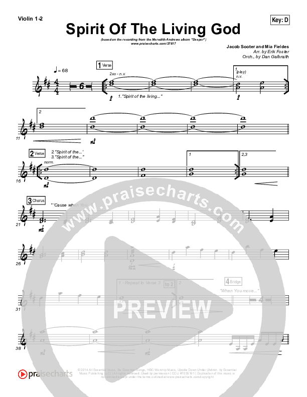 Spirit Of The Living God Violin 1/2 (Meredith Andrews)