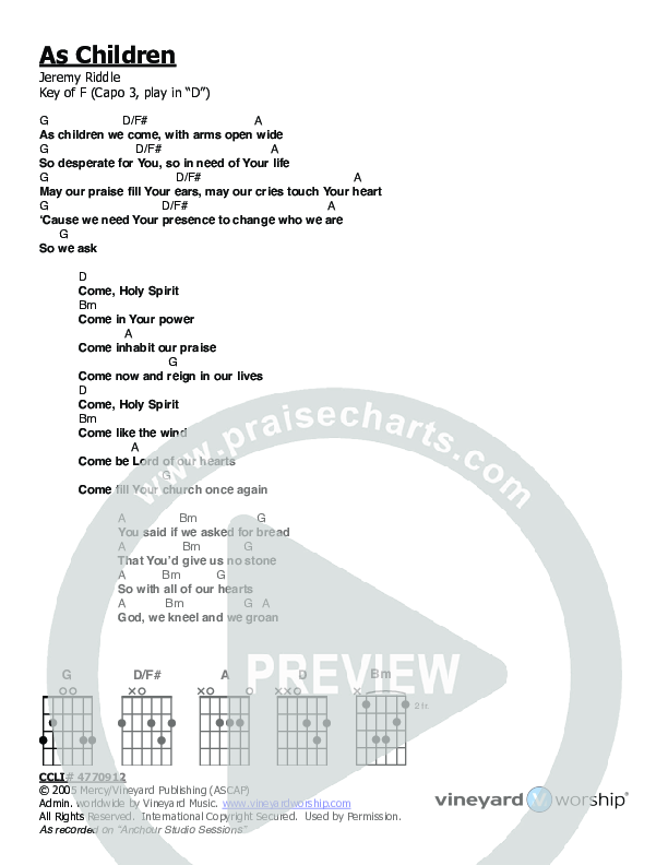 As Children Chords & Lyrics (Vineyard Worship)